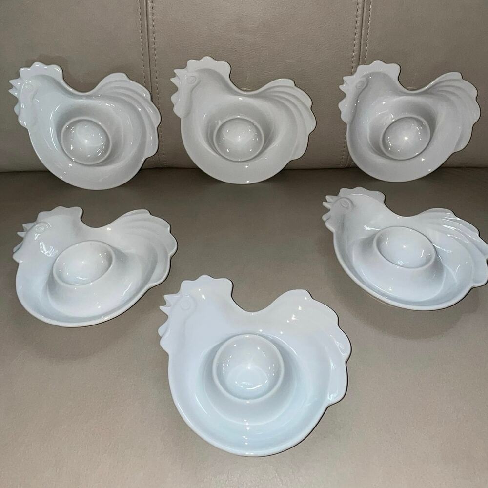 Set of 6 Vintage White Porcelain Chicken Hen Figural Egg Cups – Farmhouse Decor